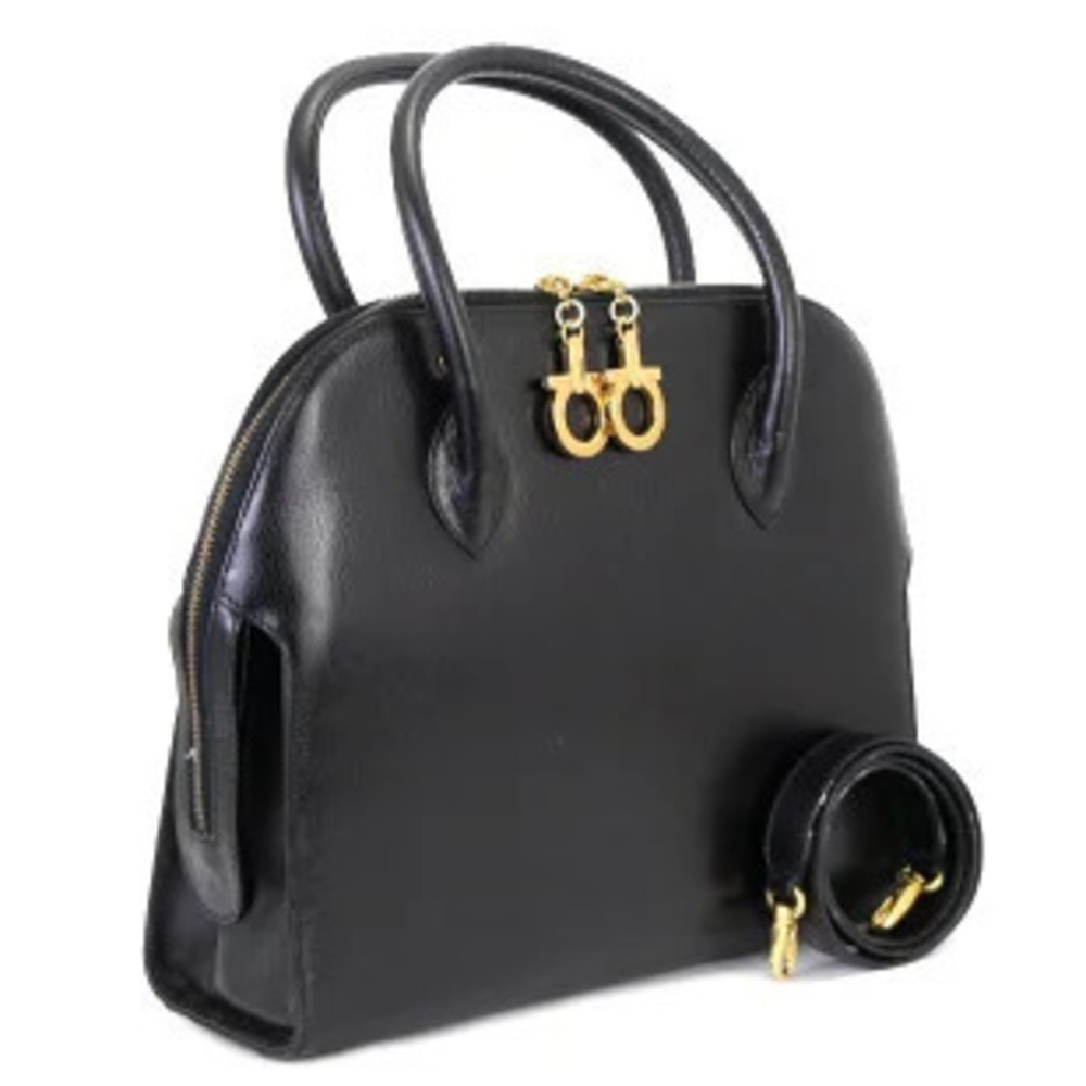 Salvatore Ferragamo Leather Gancini Bag Black